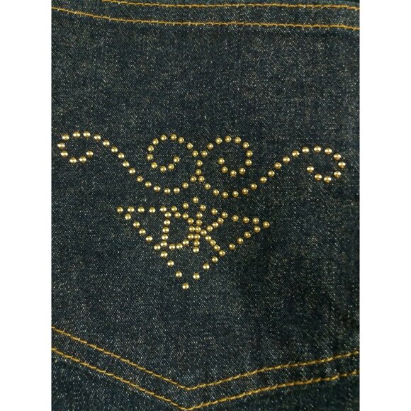 Crafted Denim Apron Repurposed Ruffle Jean Pockets Cooking Kitchen Blue Cherry - Picture 3 of 8